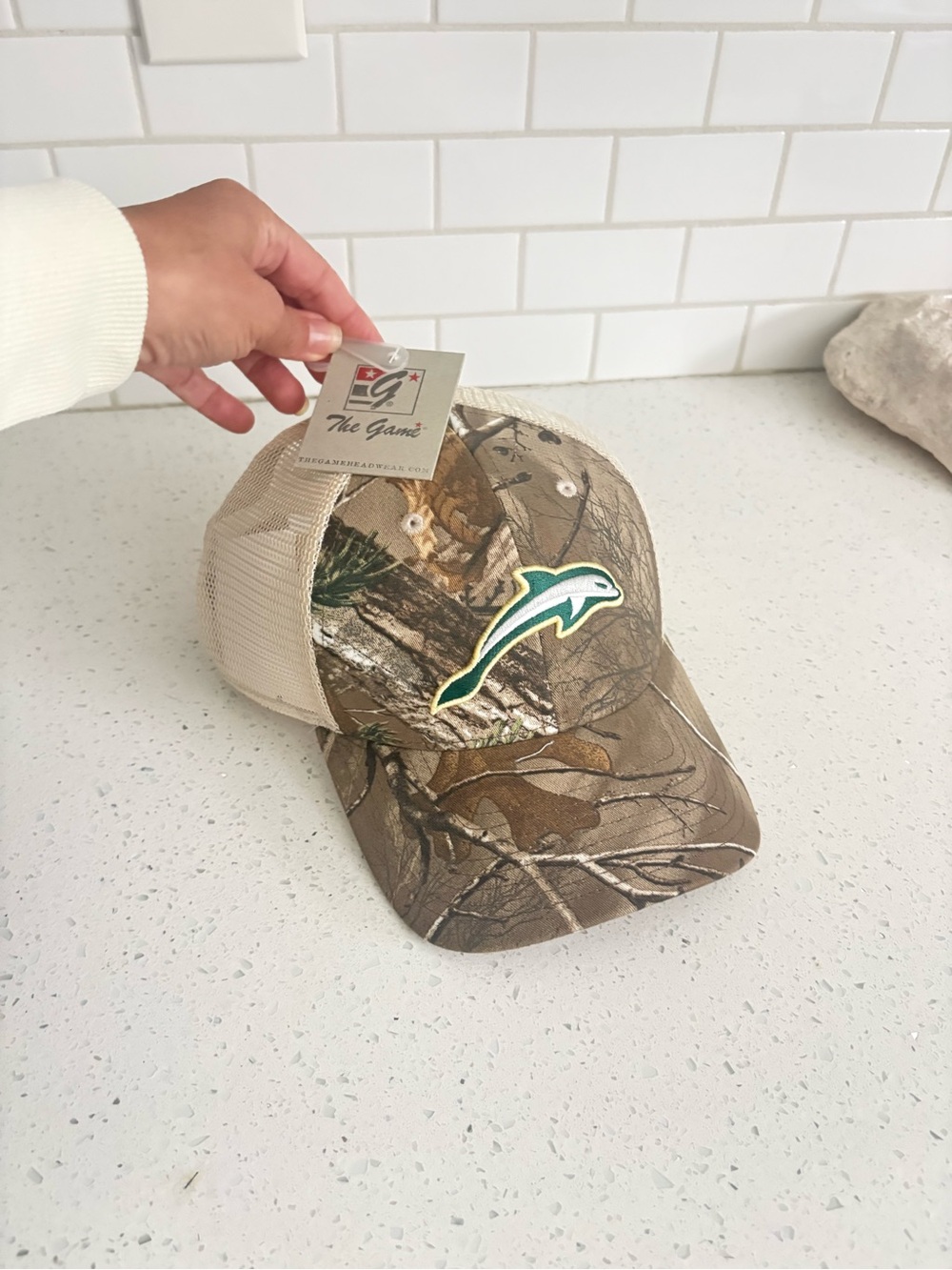NWT Miami Dolphins Camouflage Mesh Back Adjustable Trucker Hat Cap One Size